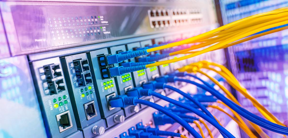 Managed switch ports and patch panel in a server room