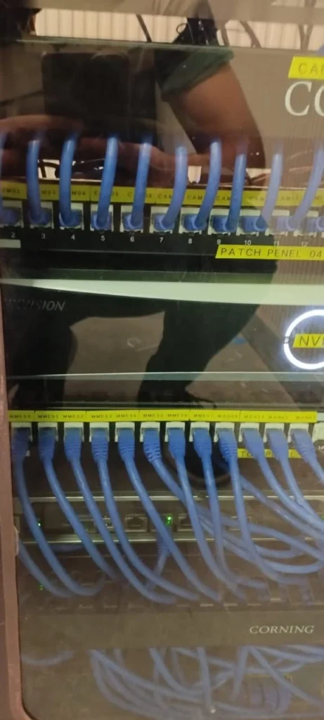 Structured cabling terminated in a network rack