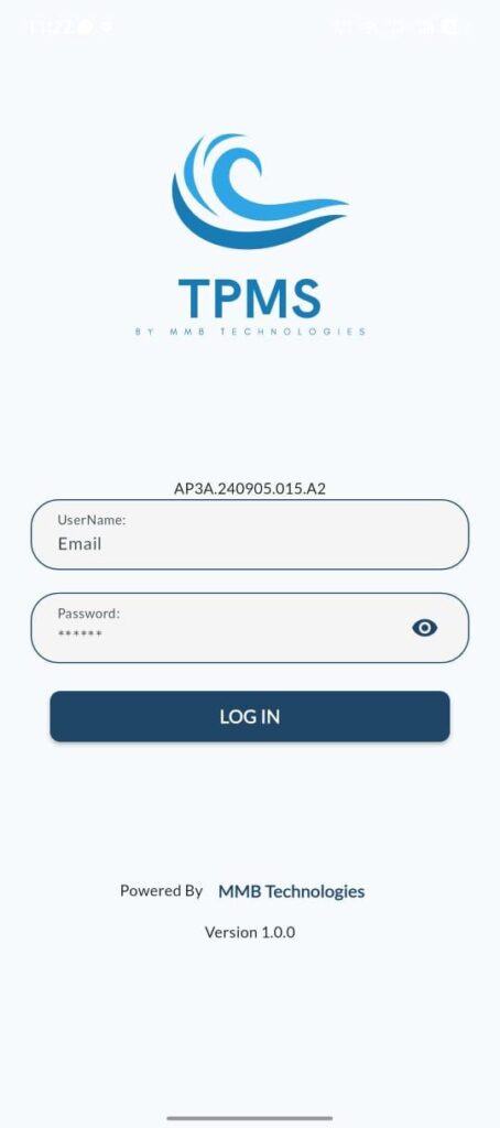 Mobile app mobile screen — the TPMS app for Android